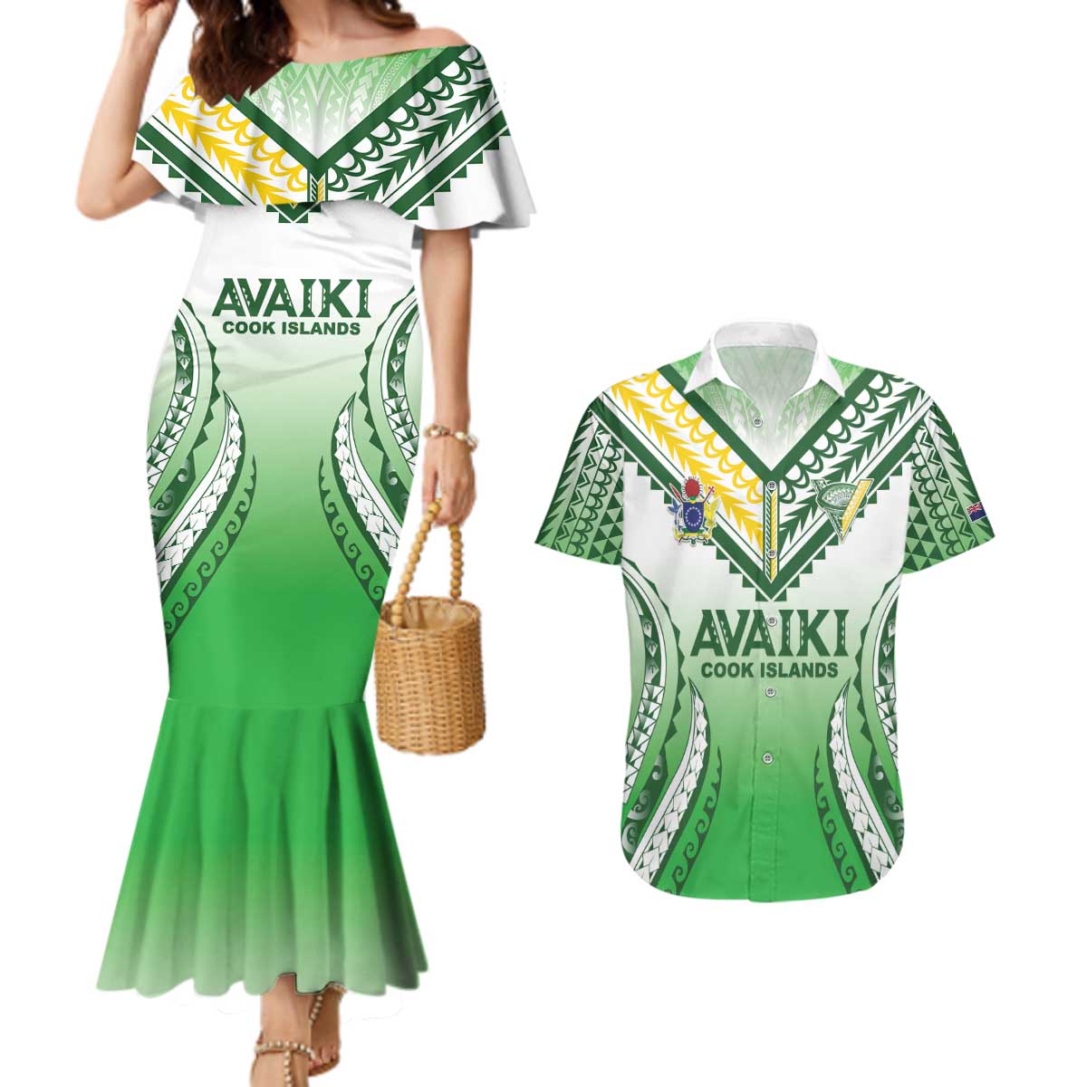 Custom Cook Islands Avaiki Rugby Couples Matching Mermaid Dress and Hawaiian Shirt Go Champions - Polynesian Pride