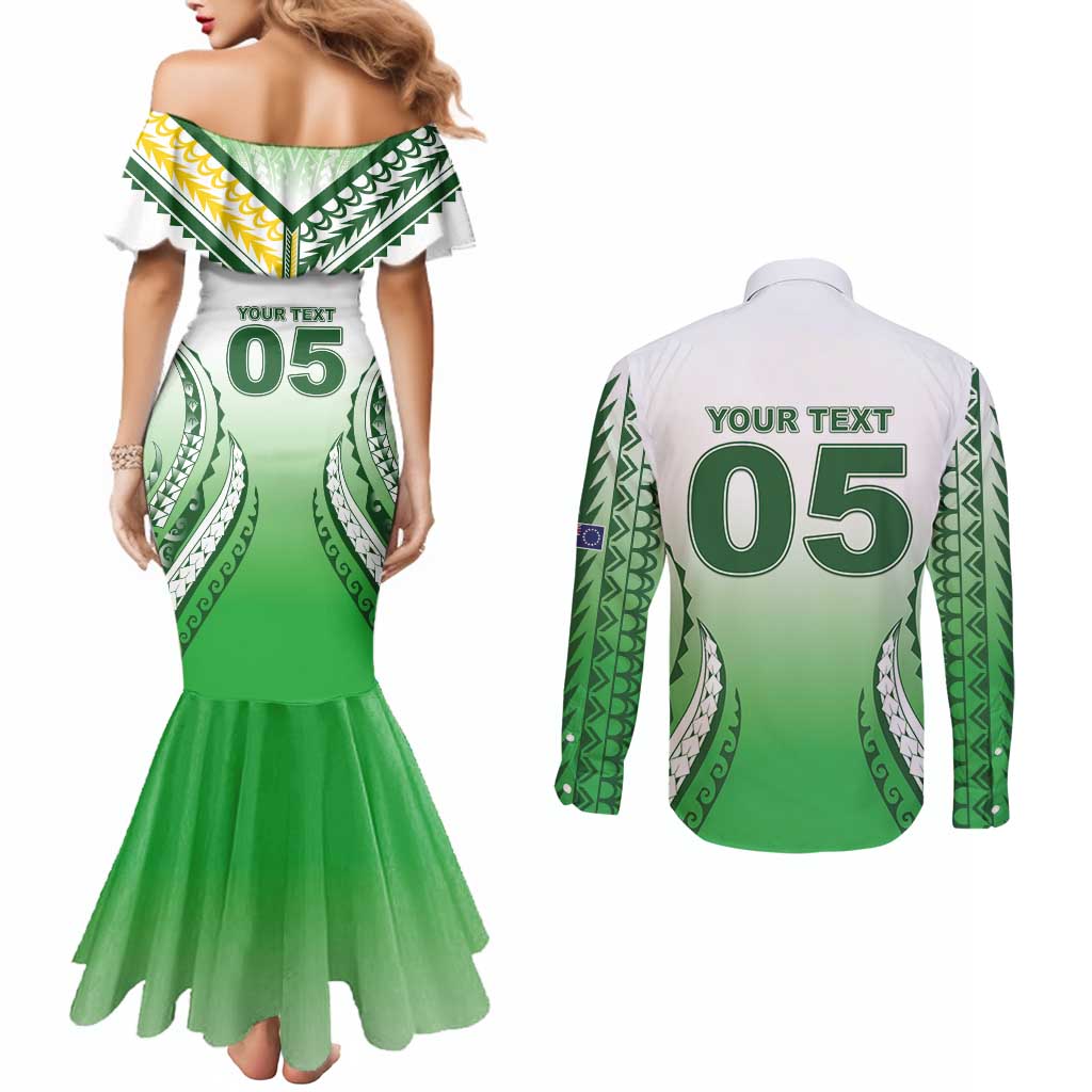 Custom Cook Islands Avaiki Rugby Couples Matching Mermaid Dress and Long Sleeve Button Shirt Go Champions - Polynesian Pride