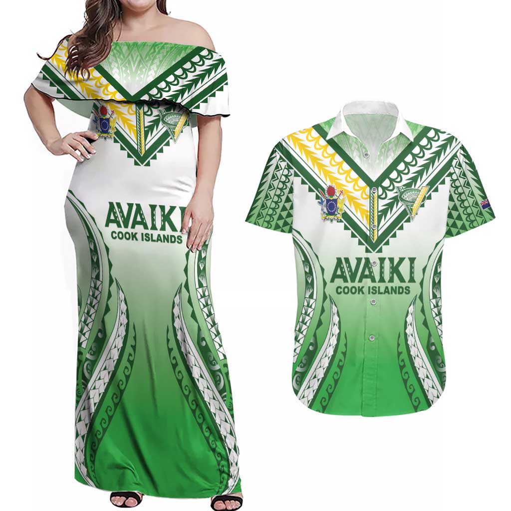 Custom Cook Islands Avaiki Rugby Couples Matching Off Shoulder Maxi Dress and Hawaiian Shirt Go Champions - Polynesian Pride
