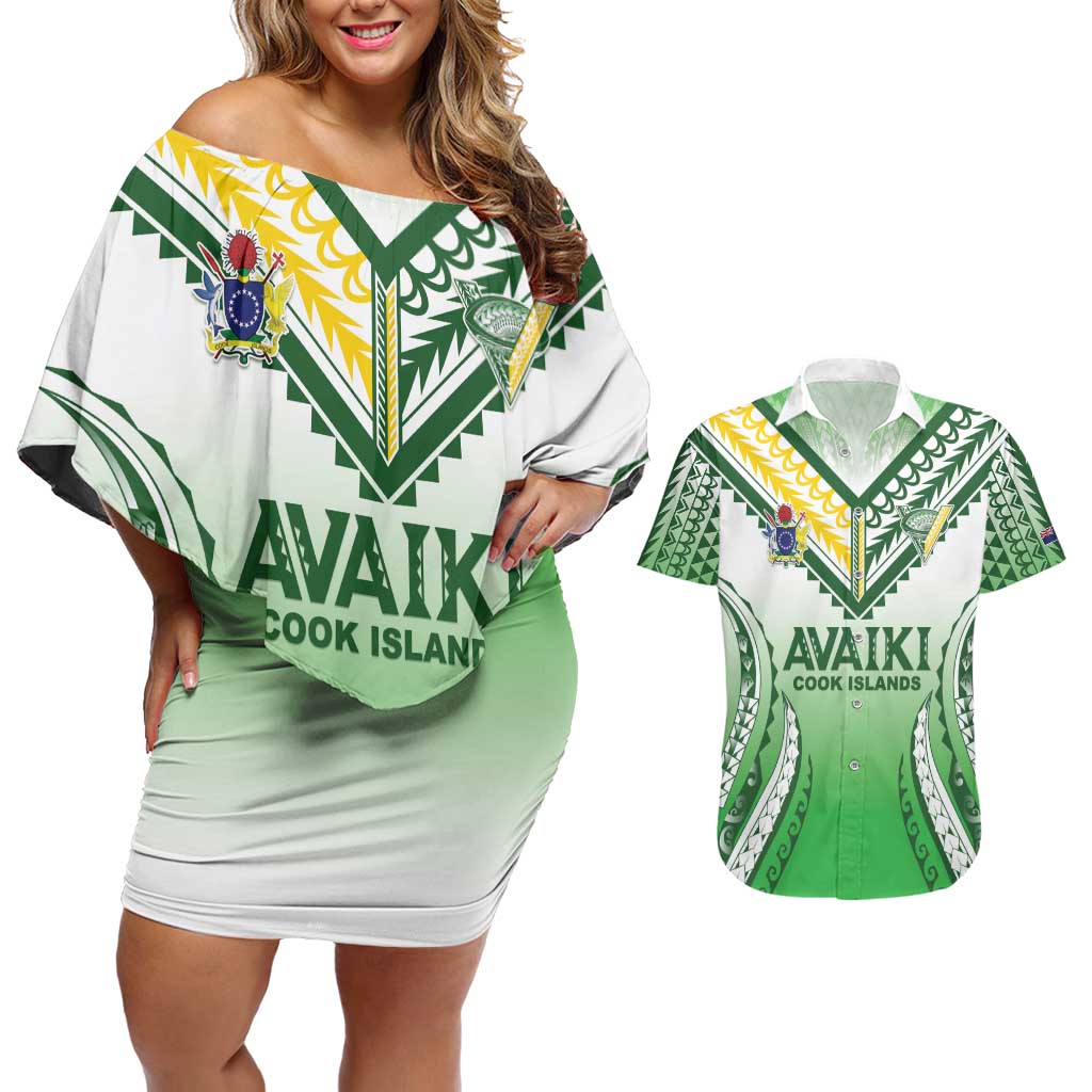 Custom Cook Islands Avaiki Rugby Couples Matching Off Shoulder Short Dress and Hawaiian Shirt Go Champions - Polynesian Pride