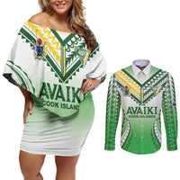 Custom Cook Islands Avaiki Rugby Couples Matching Off Shoulder Short Dress and Long Sleeve Button Shirt Go Champions - Polynesian Pride