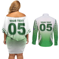 Custom Cook Islands Avaiki Rugby Couples Matching Off Shoulder Short Dress and Long Sleeve Button Shirt Go Champions - Polynesian Pride