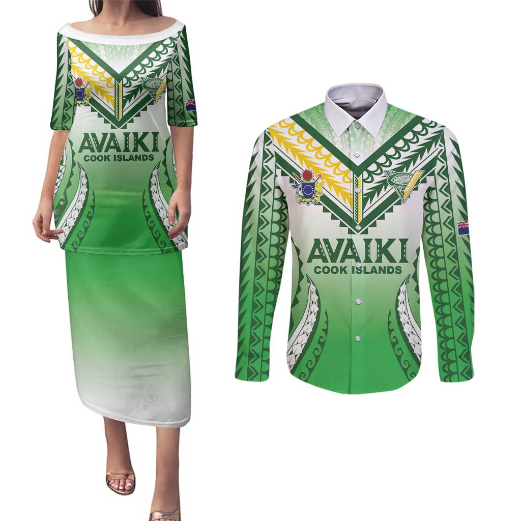Custom Cook Islands Avaiki Rugby Couples Matching Puletasi and Long Sleeve Button Shirt Go Champions - Polynesian Pride