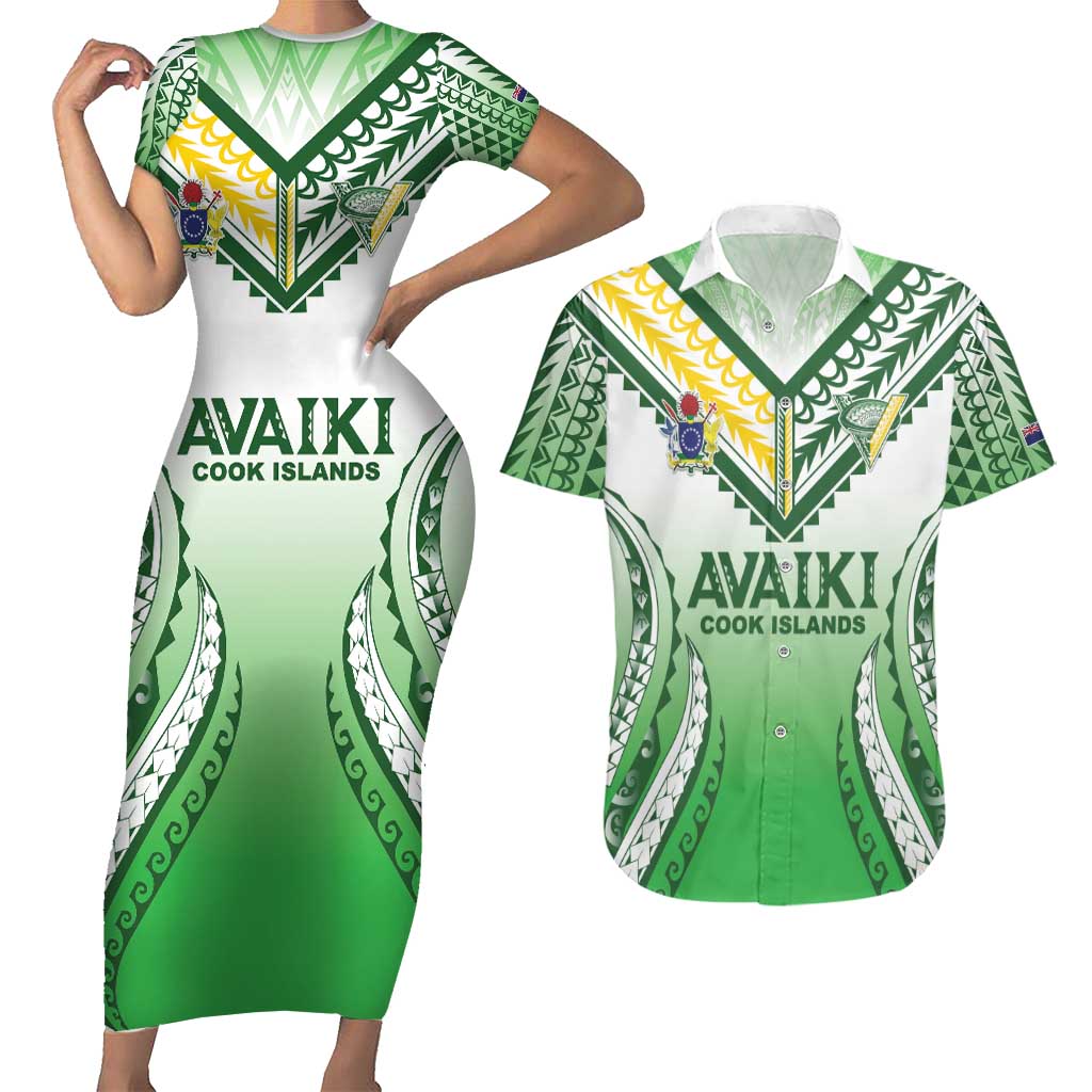 Custom Cook Islands Avaiki Rugby Couples Matching Short Sleeve Bodycon Dress and Hawaiian Shirt Go Champions - Polynesian Pride