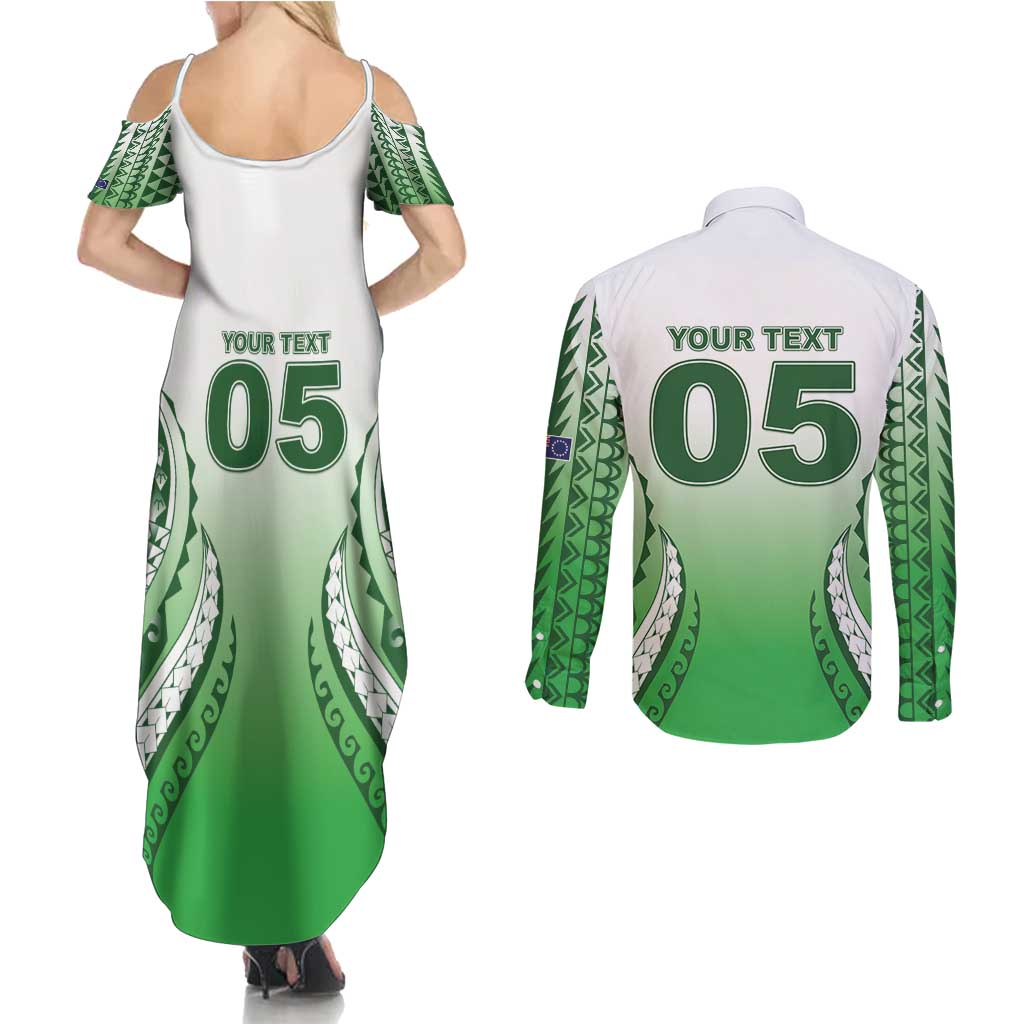 Custom Cook Islands Avaiki Rugby Couples Matching Summer Maxi Dress and Long Sleeve Button Shirt Go Champions - Polynesian Pride