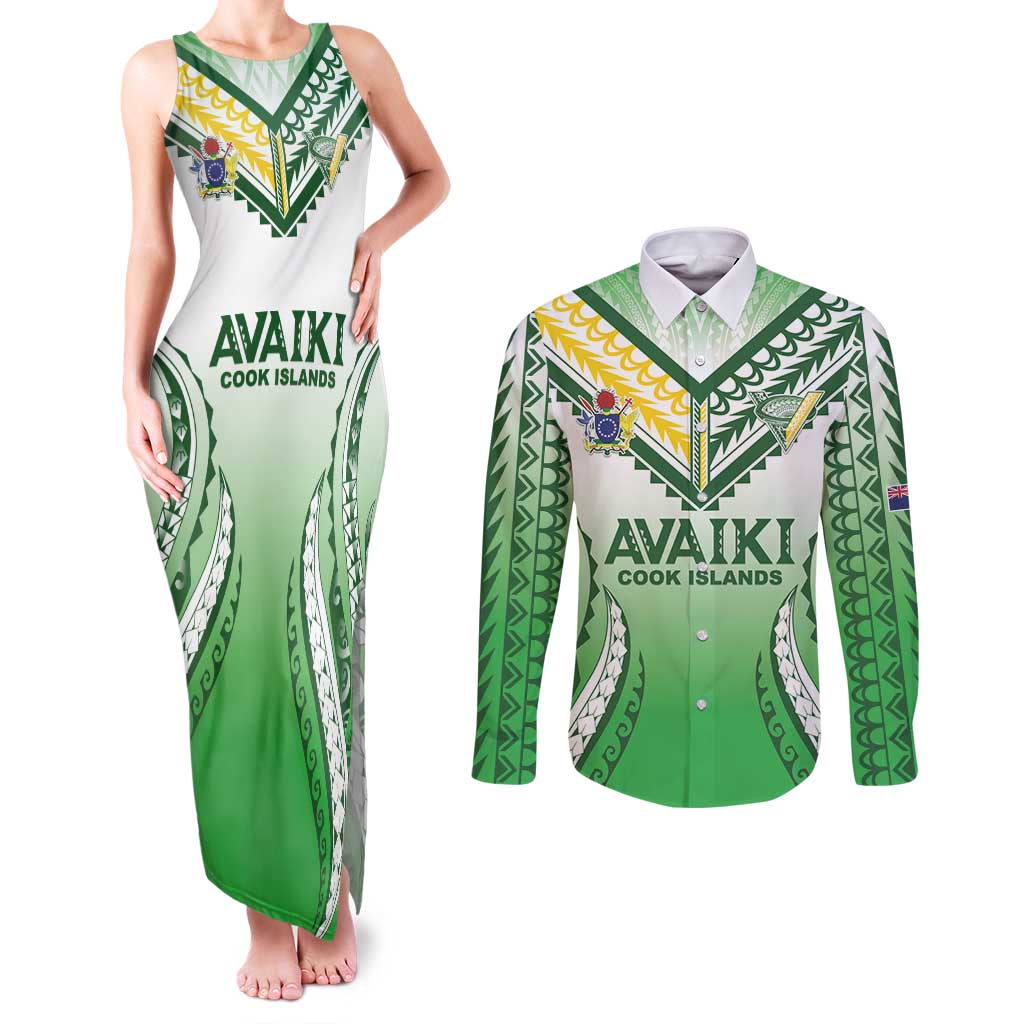 Custom Cook Islands Avaiki Rugby Couples Matching Tank Maxi Dress and Long Sleeve Button Shirt Go Champions - Polynesian Pride