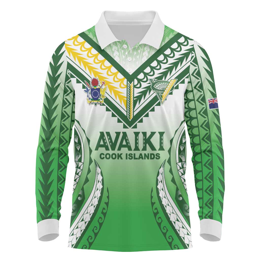 Custom Cook Islands Avaiki Rugby Long Sleeve Polo Shirt Go Champions - Polynesian Pride