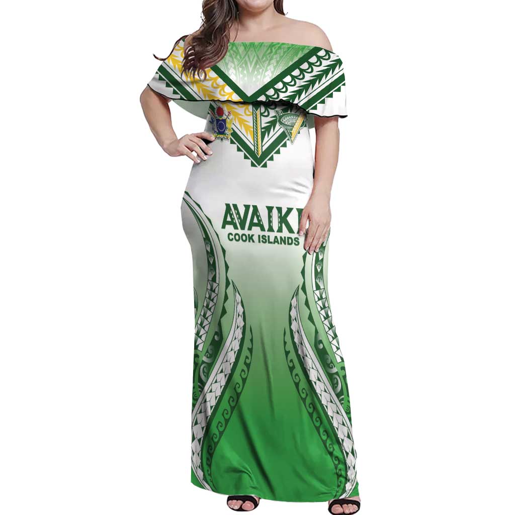 Custom Cook Islands Avaiki Rugby Off Shoulder Maxi Dress Go Champions - Polynesian Pride