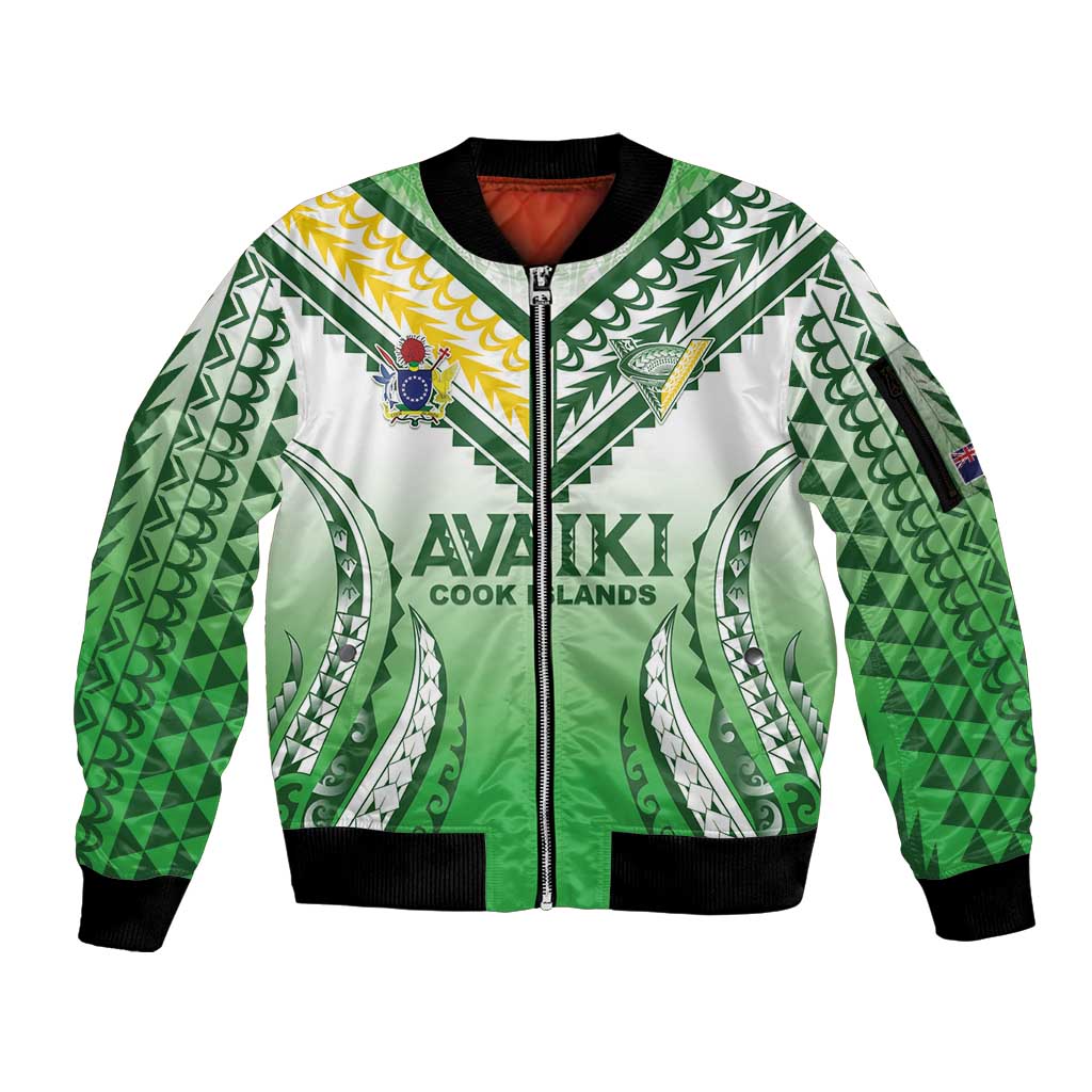 Custom Cook Islands Avaiki Rugby Sleeve Zip Bomber Jacket Go Champions - Polynesian Pride
