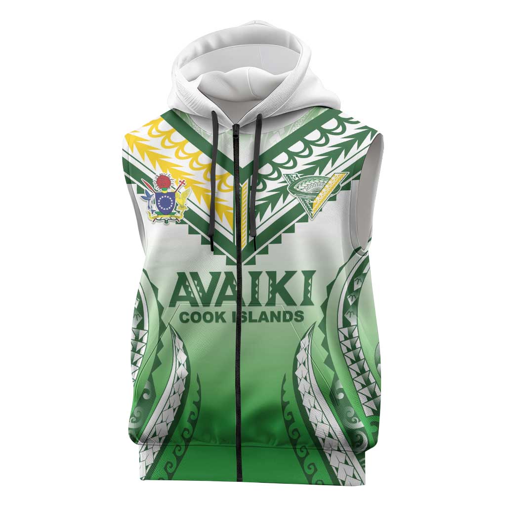 Custom Cook Islands Avaiki Rugby Sleeveless Zip Hoodie Go Champions - Polynesian Pride