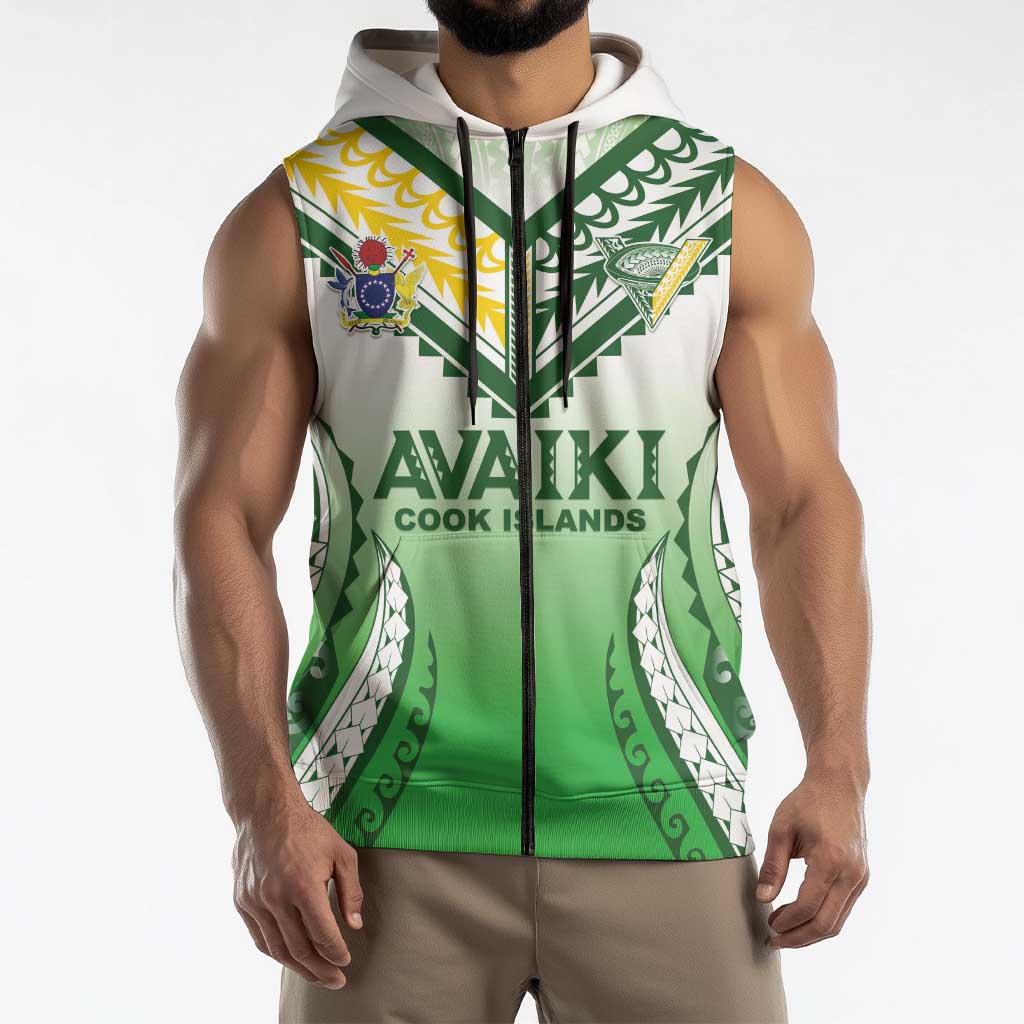 Custom Cook Islands Avaiki Rugby Sleeveless Zip Hoodie Go Champions - Polynesian Pride