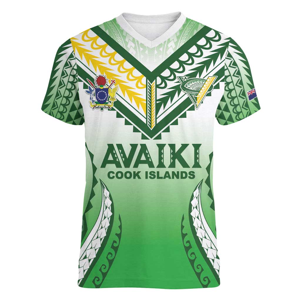 Custom Cook Islands Avaiki Rugby Women V-Neck T-Shirt Go Champions - Polynesian Pride