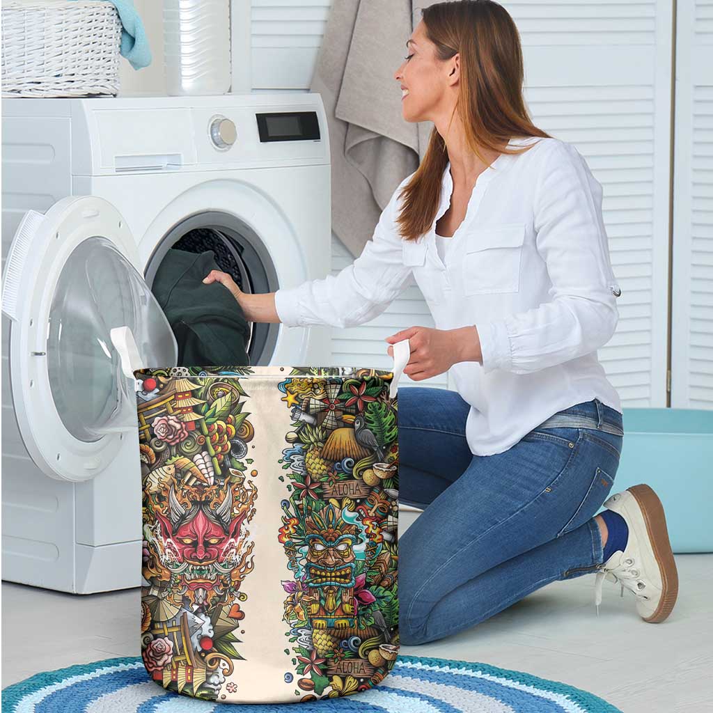 Hawaii And Japan Laundry Basket Tiki With Oni Mask - Polynesian Pride