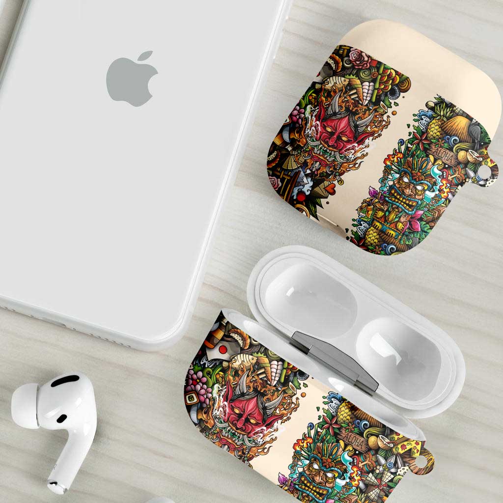 Hawaii And Japan AirPods Case Tiki With Oni Mask - Polynesian Pride