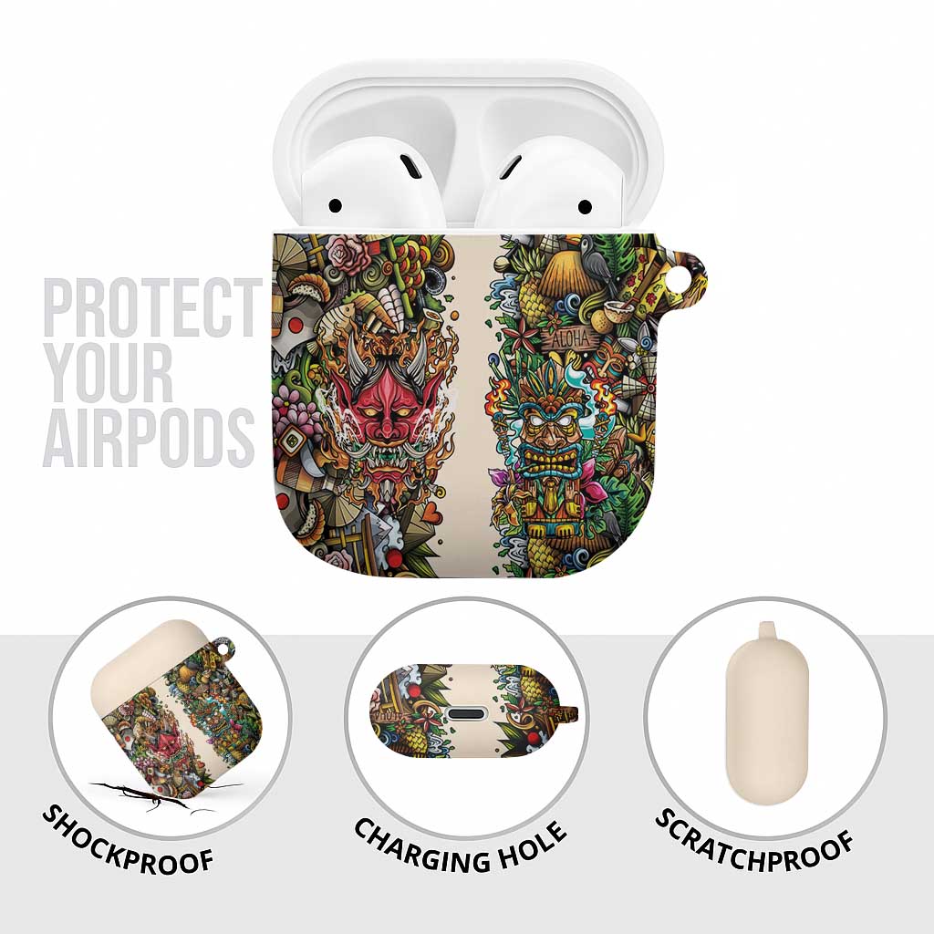 Hawaii And Japan AirPods Case Tiki With Oni Mask - Polynesian Pride