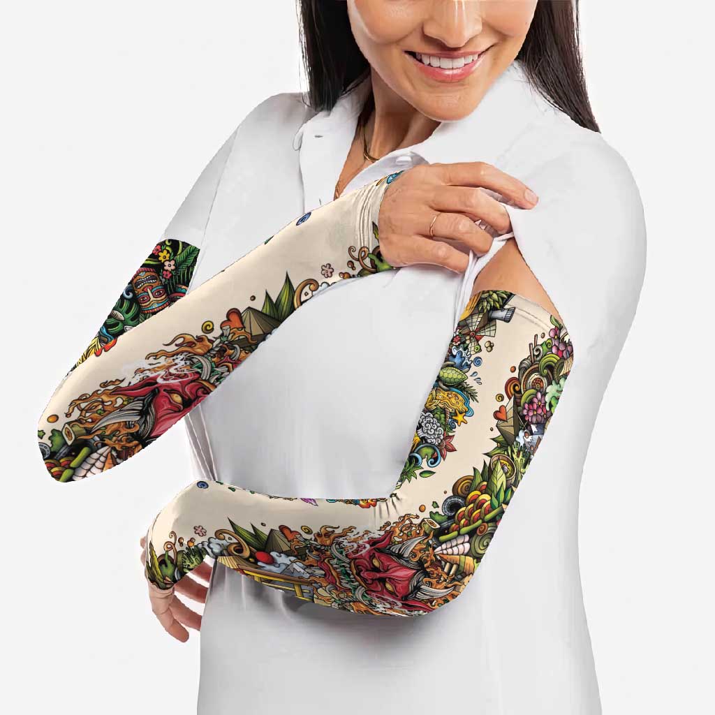 Hawaii And Japan Arm Sleeves Tiki With Oni Mask - Polynesian Pride