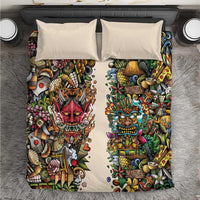 Hawaii And Japan Bedding Set Tiki With Oni Mask - Polynesian Pride