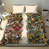 Hawaii And Japan Bedding Set Tiki With Oni Mask - Polynesian Pride