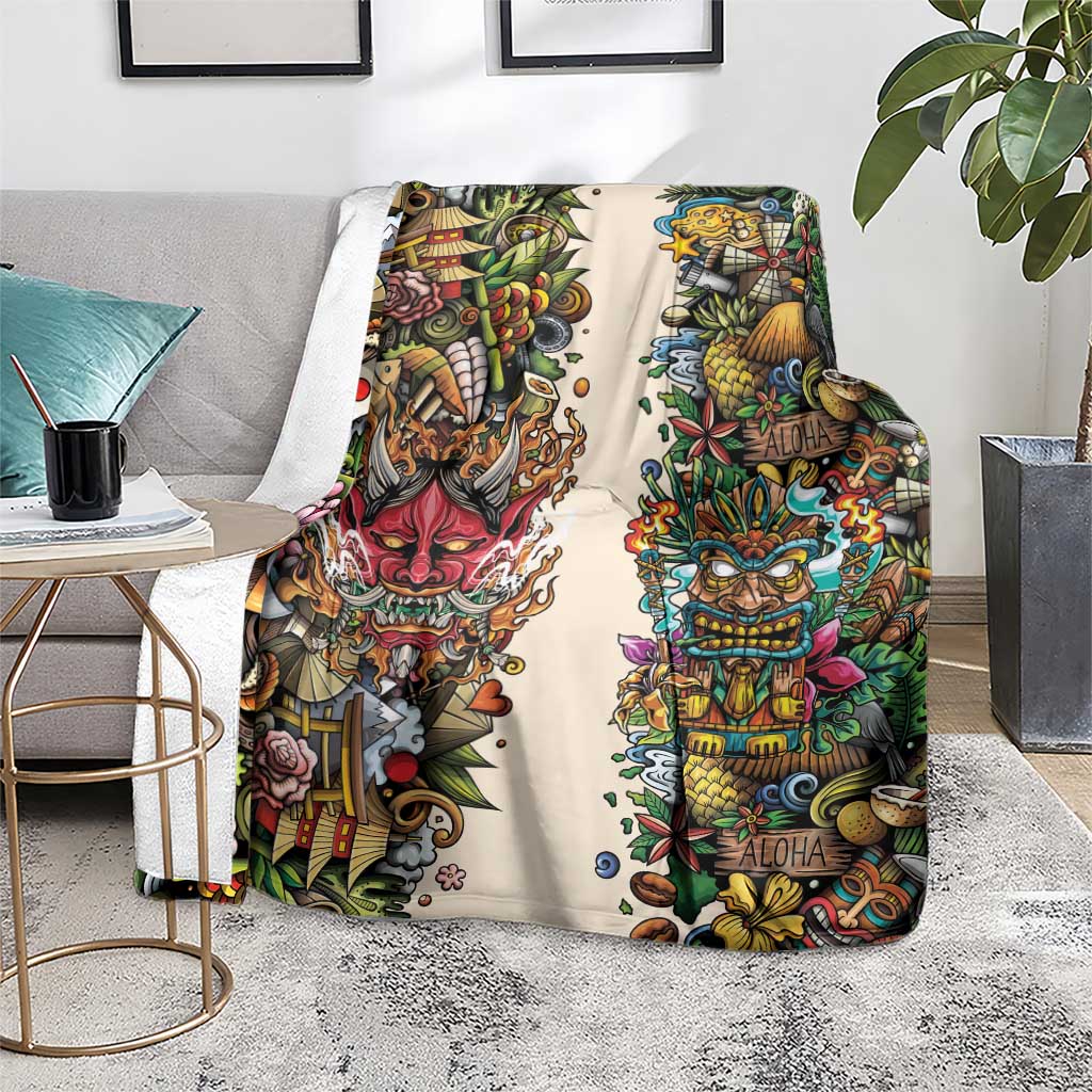 Hawaii And Japan Blanket Tiki With Oni Mask - Polynesian Pride