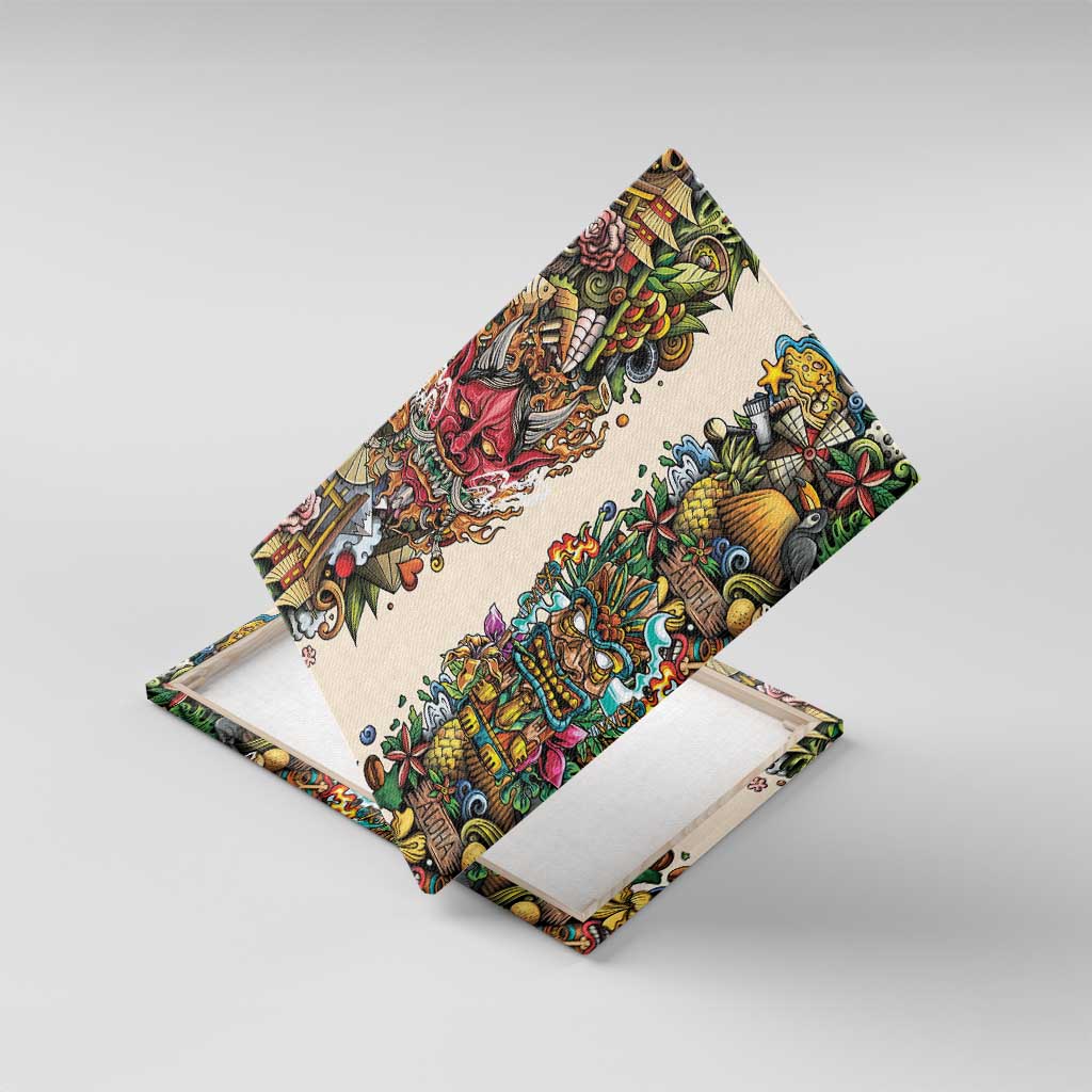 Hawaii And Japan Canvas Wall Art Tiki With Oni Mask - Polynesian Pride