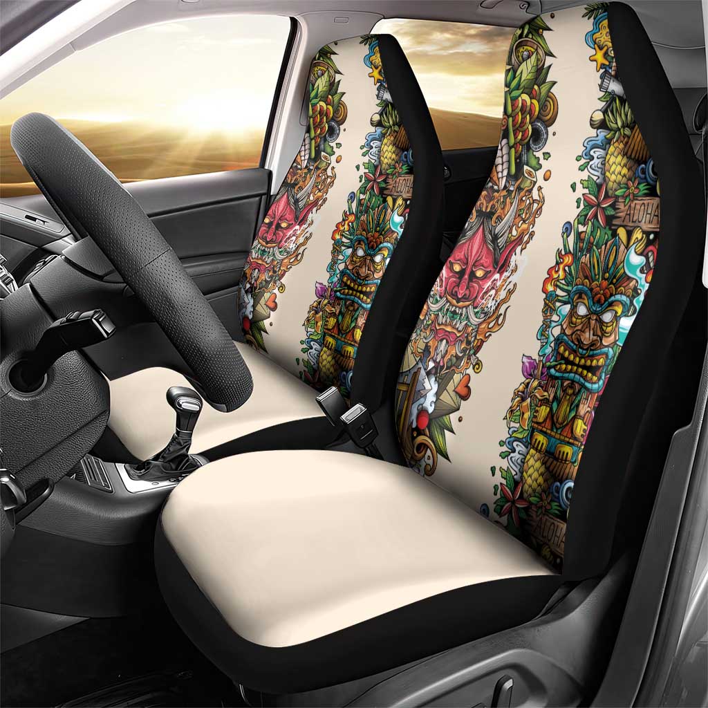 Hawaii And Japan Car Seat Cover Tiki With Oni Mask - Polynesian Pride