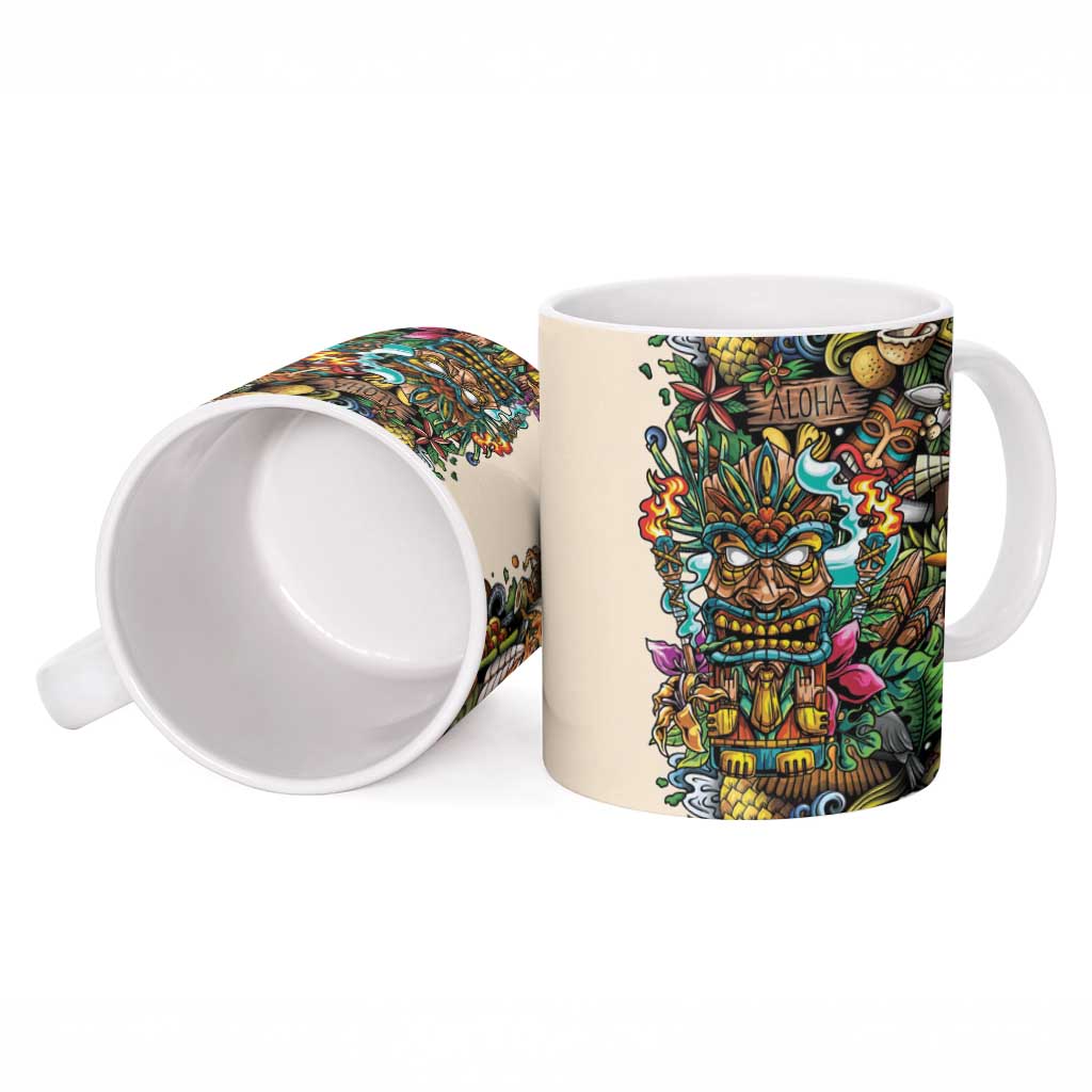 Hawaii And Japan Ceramic Mug Tiki With Oni Mask - Polynesian Pride