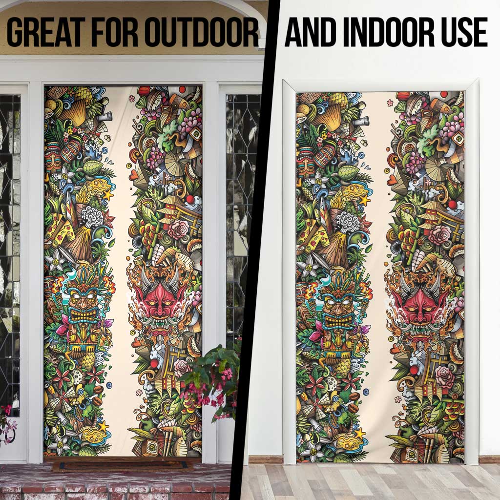 Hawaii And Japan Door Cover Tiki With Oni Mask - Polynesian Pride