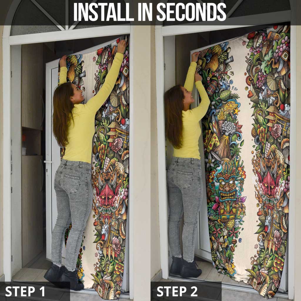 Hawaii And Japan Door Cover Tiki With Oni Mask - Polynesian Pride