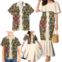 Hawaii And Japan Family Matching Mermaid Dress and Hawaiian Shirt Tiki With Oni Mask - Polynesian Pride
