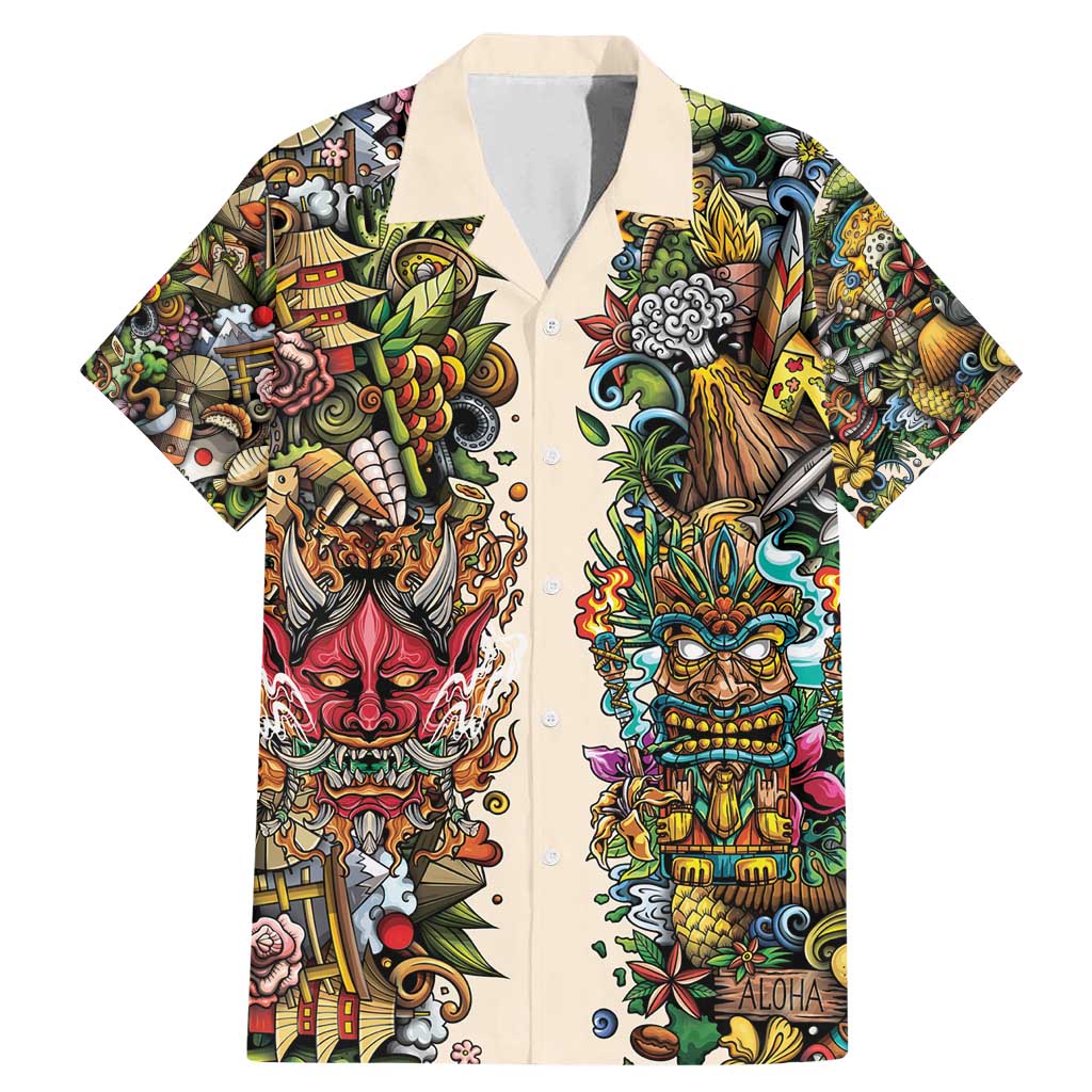 Hawaii And Japan Family Matching Mermaid Dress and Hawaiian Shirt Tiki With Oni Mask - Polynesian Pride