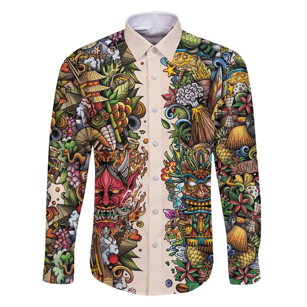 Hawaii And Japan Family Matching Mermaid Dress and Hawaiian Shirt Tiki With Oni Mask - Polynesian Pride