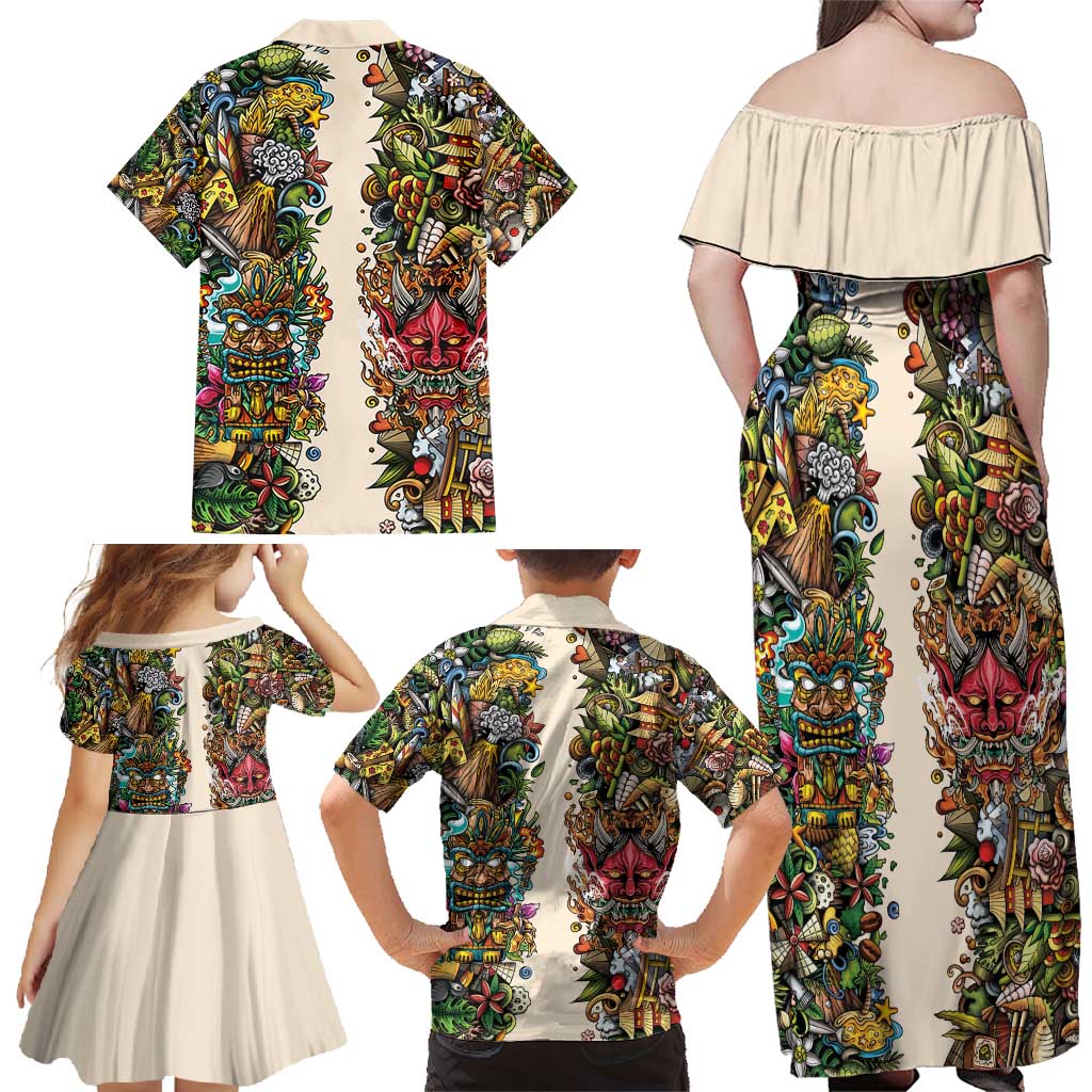 Hawaii And Japan Family Matching Off Shoulder Maxi Dress and Hawaiian Shirt Tiki With Oni Mask - Polynesian Pride