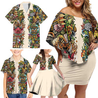 Hawaii And Japan Family Matching Off Shoulder Short Dress and Hawaiian Shirt Tiki With Oni Mask - Polynesian Pride