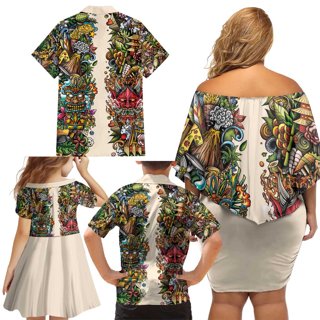 Hawaii And Japan Family Matching Off Shoulder Short Dress and Hawaiian Shirt Tiki With Oni Mask - Polynesian Pride