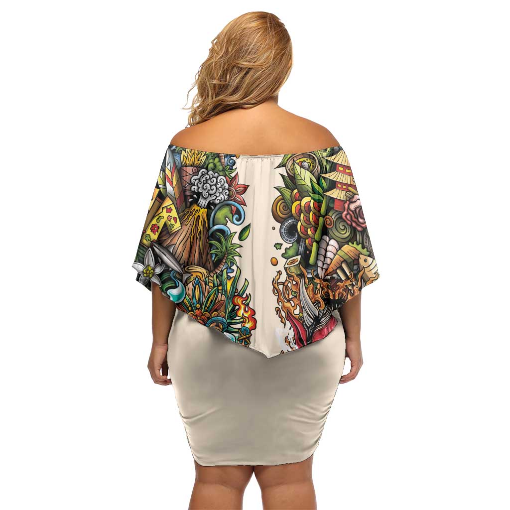 Hawaii And Japan Family Matching Off Shoulder Short Dress and Hawaiian Shirt Tiki With Oni Mask - Polynesian Pride