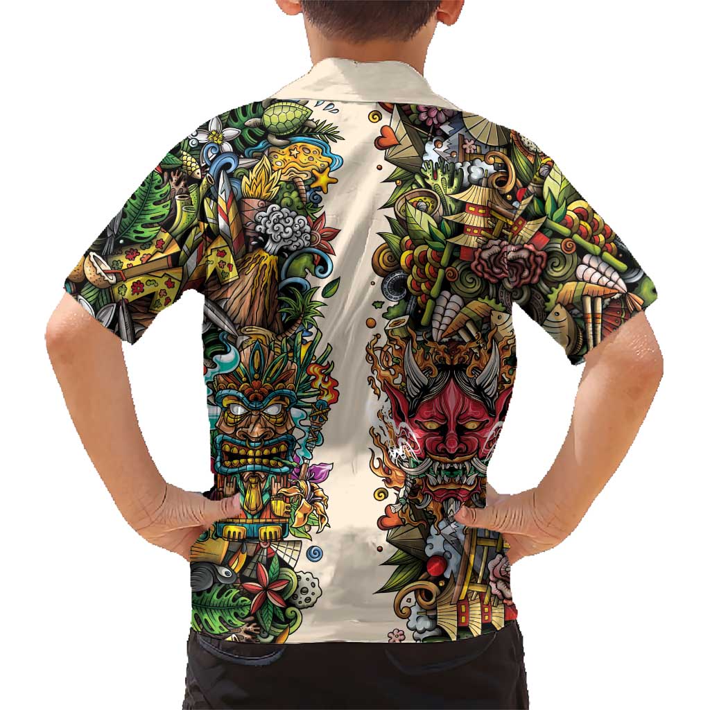 Hawaii And Japan Family Matching Puletasi and Hawaiian Shirt Tiki With Oni Mask - Polynesian Pride