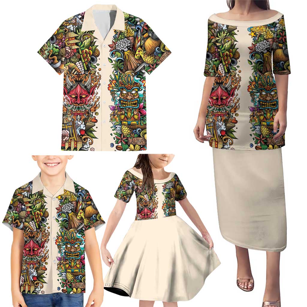 Hawaii And Japan Family Matching Puletasi and Hawaiian Shirt Tiki With Oni Mask LT05 - Polynesian Pride