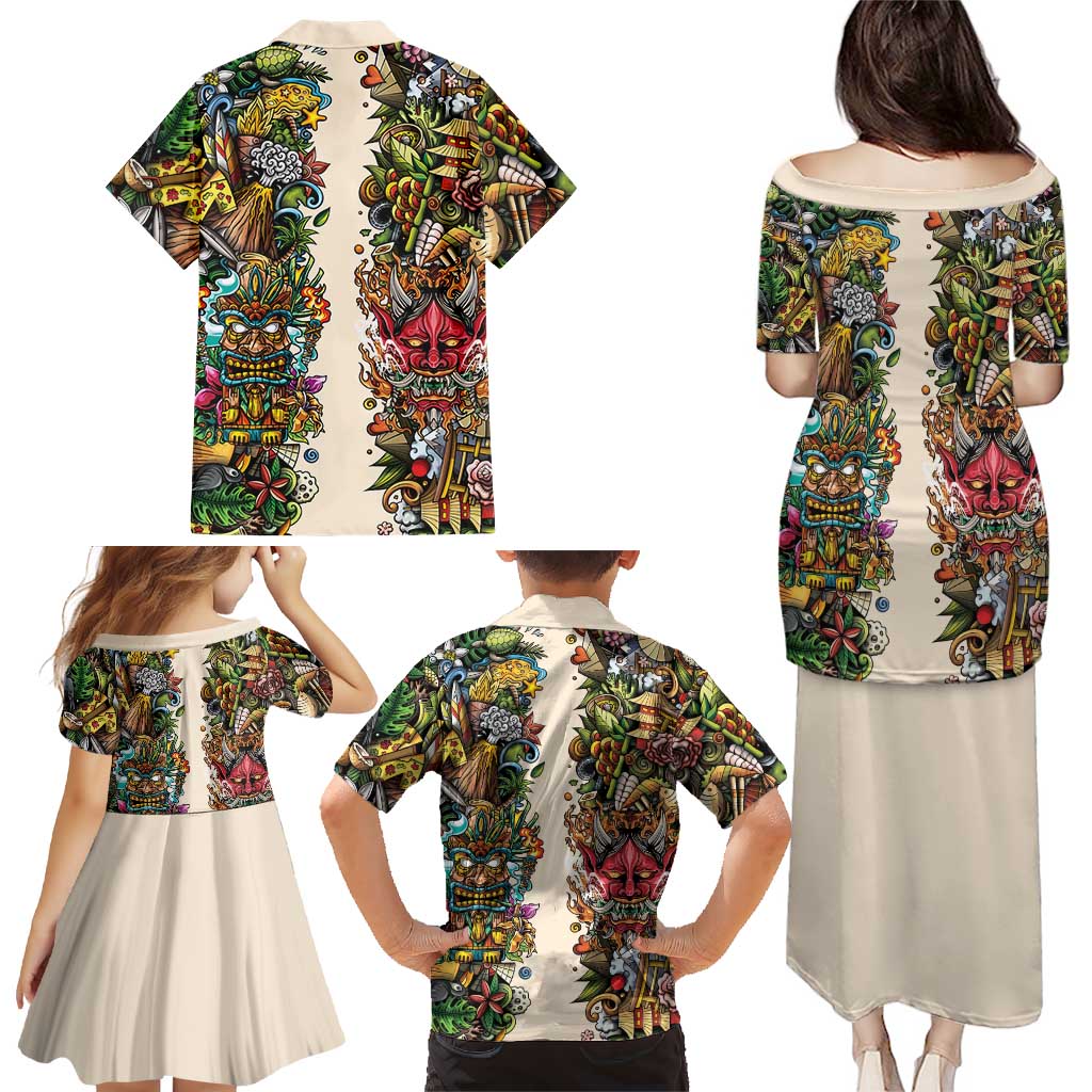 Hawaii And Japan Family Matching Puletasi and Hawaiian Shirt Tiki With Oni Mask - Polynesian Pride