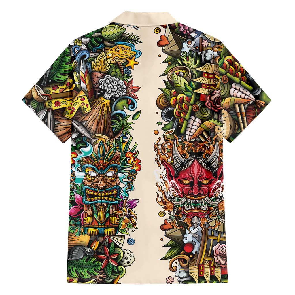 Hawaii And Japan Family Matching Puletasi and Hawaiian Shirt Tiki With Oni Mask - Polynesian Pride