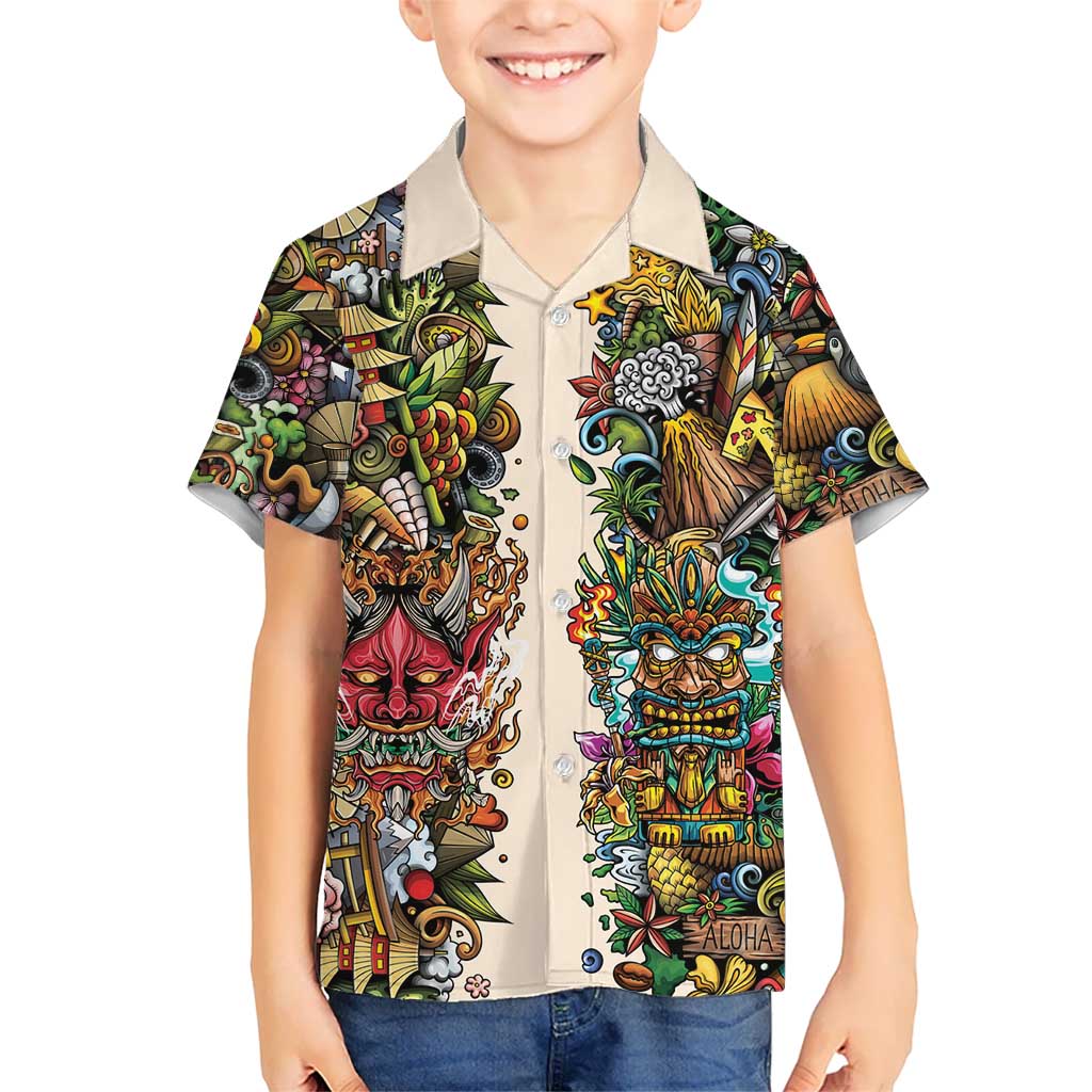 Hawaii And Japan Family Matching Puletasi and Hawaiian Shirt Tiki With Oni Mask - Polynesian Pride