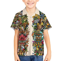 Hawaii And Japan Family Matching Short Sleeve Bodycon Dress and Hawaiian Shirt Tiki With Oni Mask - Polynesian Pride