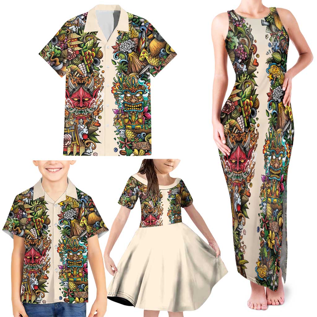 Hawaii And Japan Family Matching Tank Maxi Dress and Hawaiian Shirt Tiki With Oni Mask LT05 - Polynesian Pride