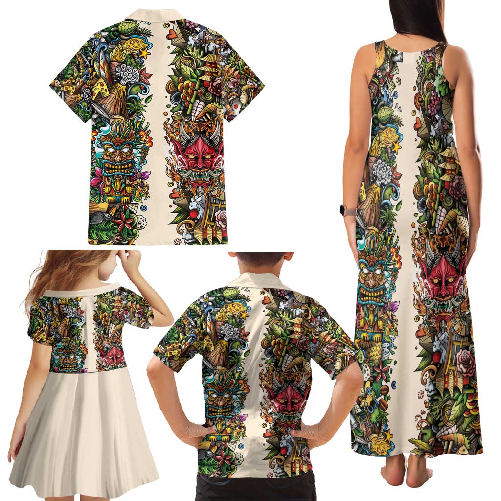 Hawaii And Japan Family Matching Tank Maxi Dress and Hawaiian Shirt Tiki With Oni Mask - Polynesian Pride