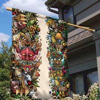 Hawaii And Japan Garden Flag Tiki With Oni Mask - Polynesian Pride