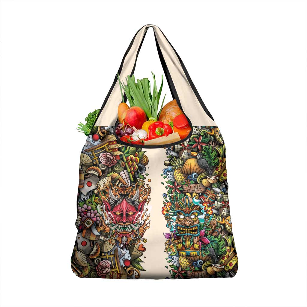 Hawaii And Japan Grocery Bag Tiki With Oni Mask LT05 1-pack One Size Colorful - Polynesian Pride