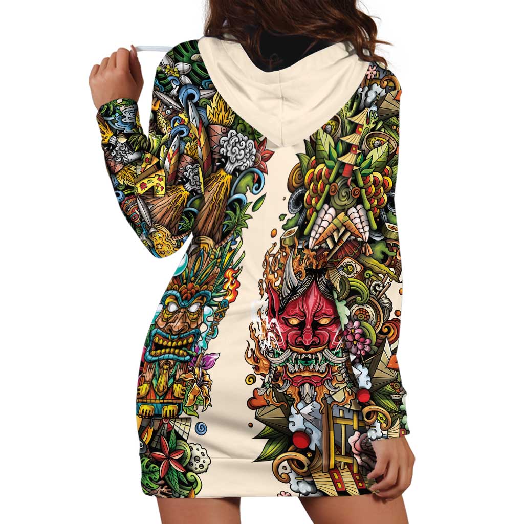 Hawaii And Japan Hoodie Dress Tiki With Oni Mask - Polynesian Pride