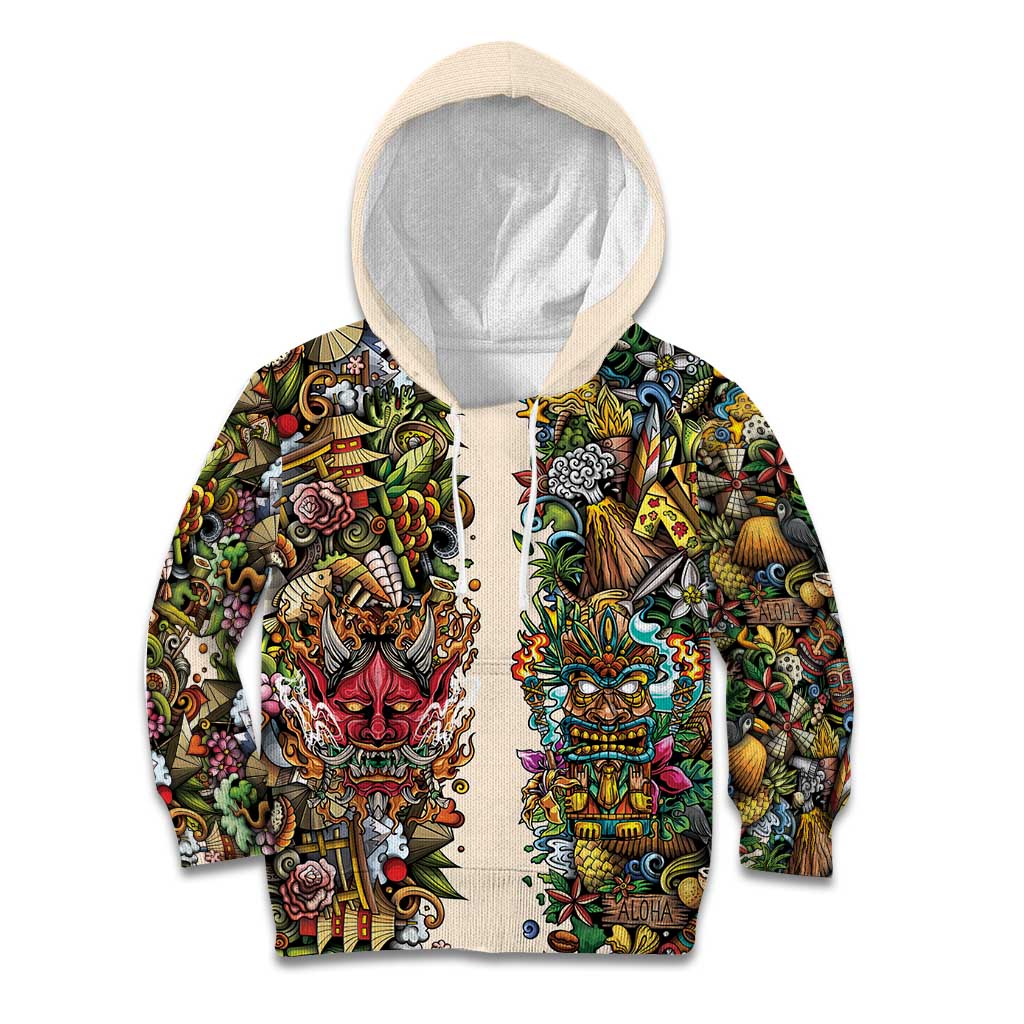 Hawaii And Japan Kid Hoodie Tiki With Oni Mask LT05 Hoodie Colorful - Polynesian Pride