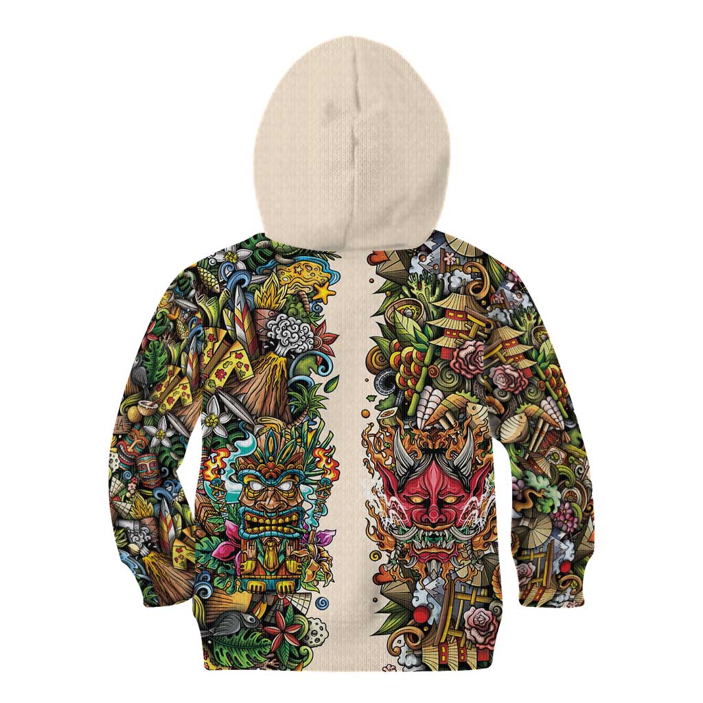 Hawaii And Japan Kid Hoodie Tiki With Oni Mask - Polynesian Pride