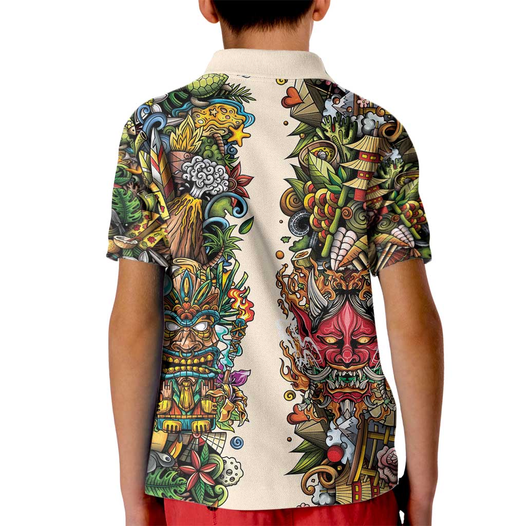 Hawaii And Japan Kid Polo Shirt Tiki With Oni Mask - Polynesian Pride