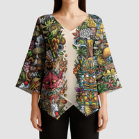 Hawaii And Japan Kimono Sleeve Blouse Tiki With Oni Mask - Polynesian Pride